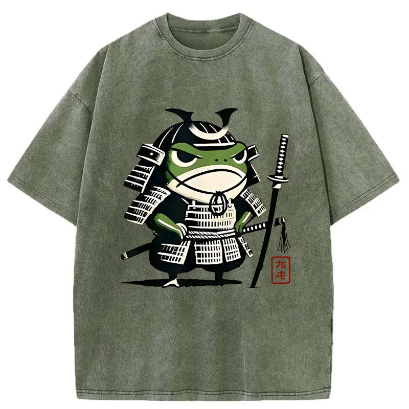 Frog Samurai Washed Vintage T-Shirt-moweekender