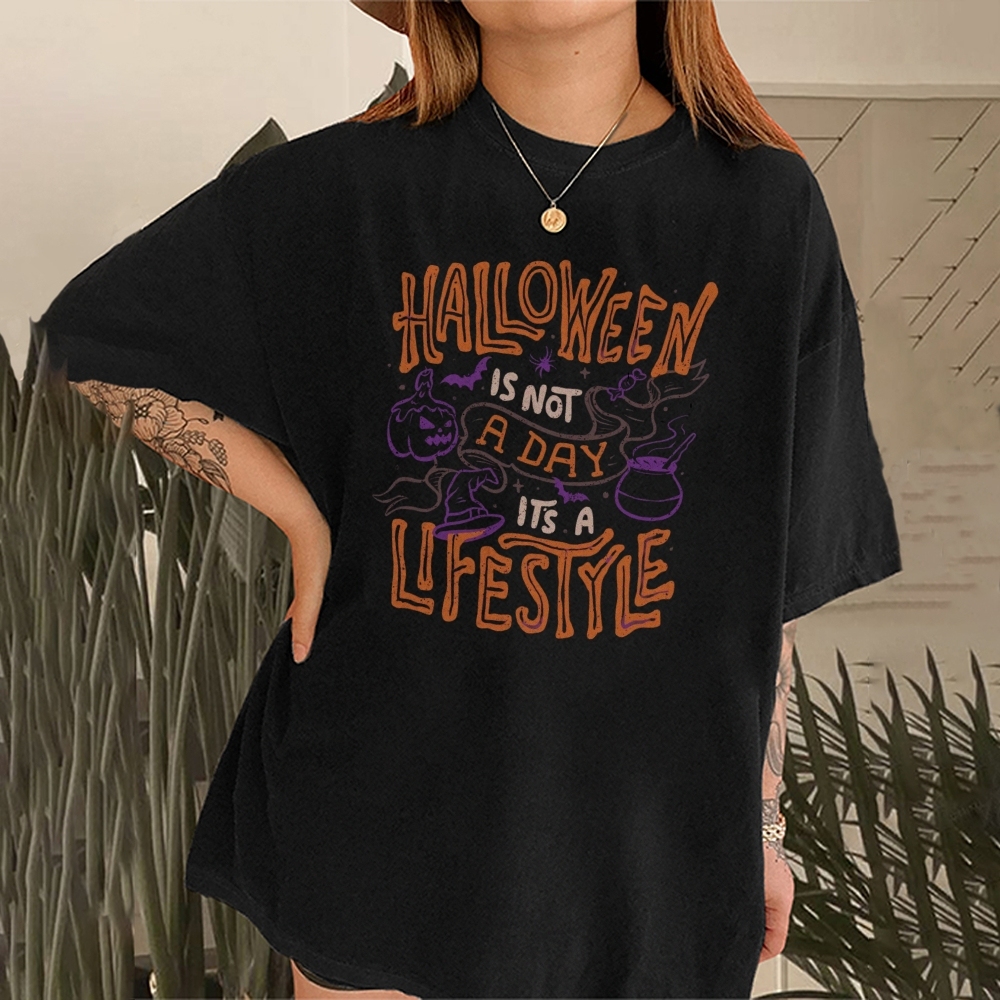 Halloween is life Cotton Short-Sleeved T-Shirt-moweekender
