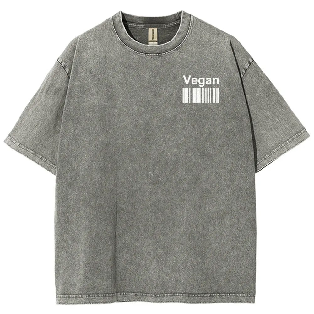 Vegan Pattern Washed Vintage Short Sleeves T-Shirt-moweekender
