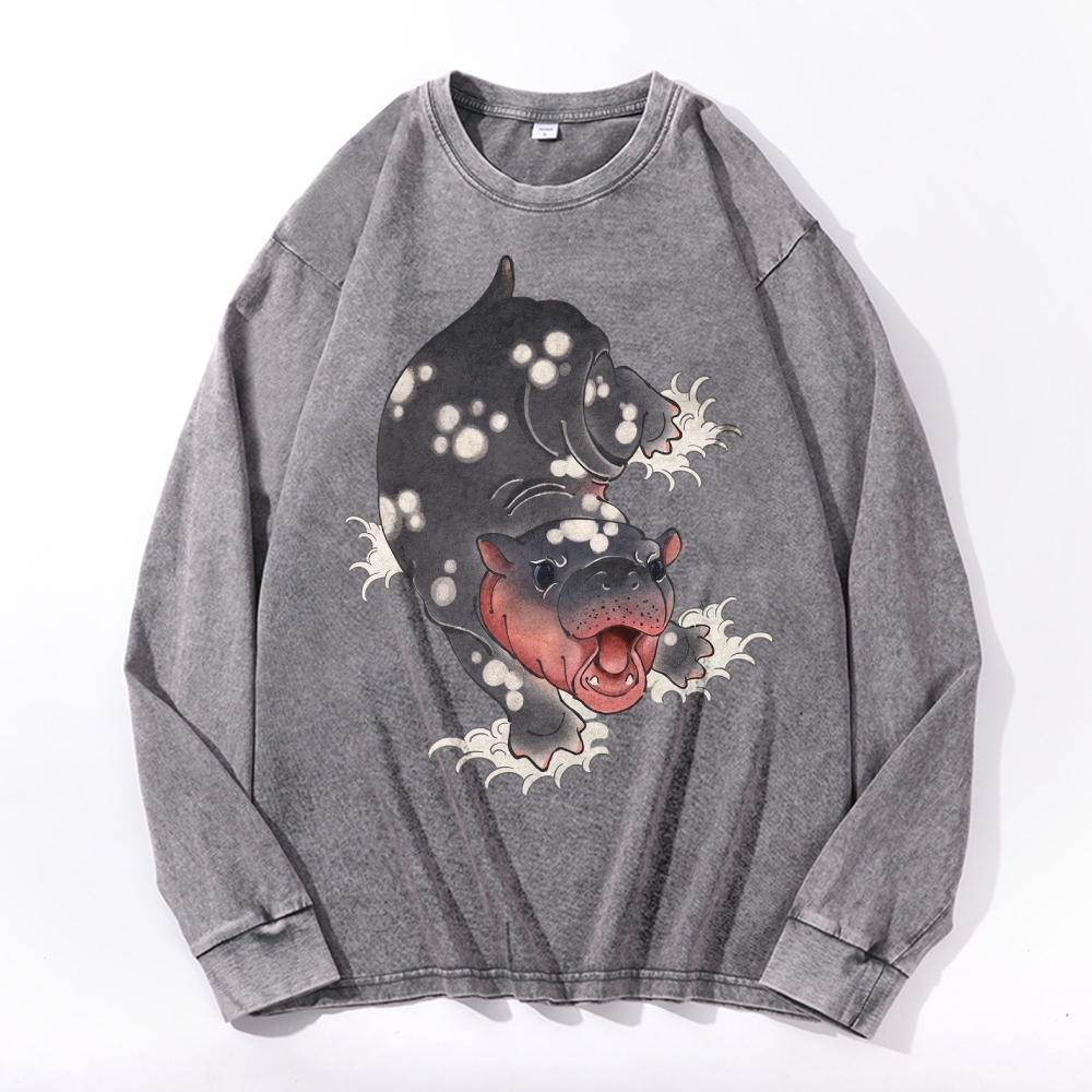 Japan Monster Casual Deep Washed Vintage Long Sleeves T-Shirt-moweekender