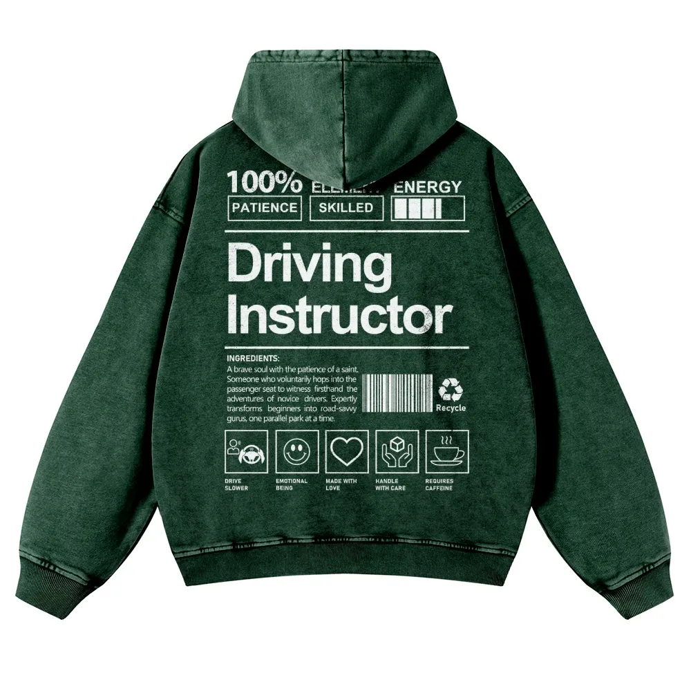 Driving Instructor Printed Vintage Washed Hoodie-moweekender