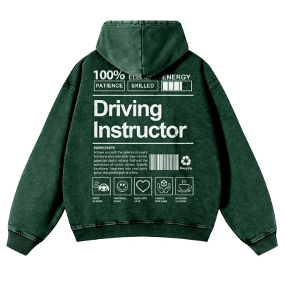 Driving Instructor Printed Vintage Washed Hoodie-moweekender