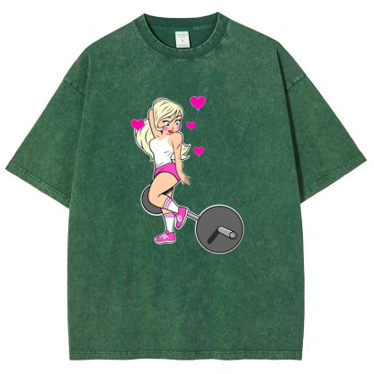 Barbell Love Girl Unisex Fit Washed T-Shirt-moweekender
