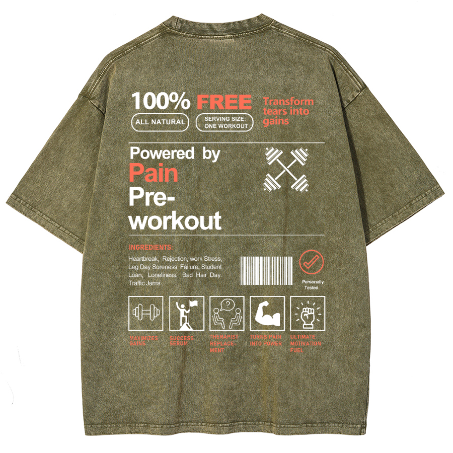 Powered By Painpre-Workout Unisex Fit Washed Oversized T-Shirt-moweekender