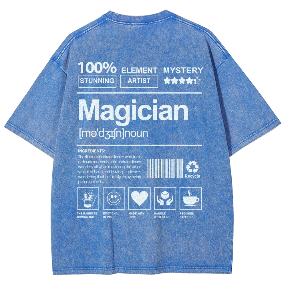 Magician Pattern Washed Vintage Short Sleeves T-Shirt-moweekender