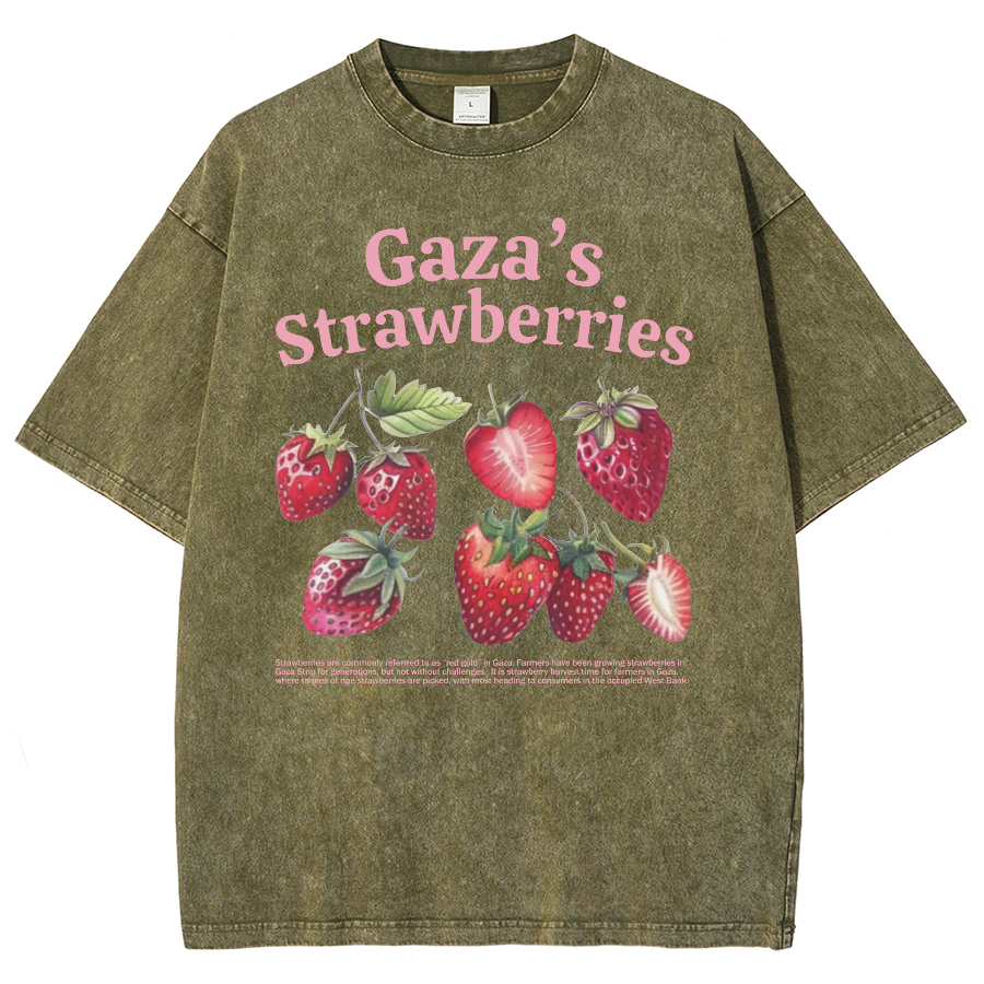 Gaza's Strawberries Fruits Unisex Fit Washed Oversized T-Shirt-moweekender