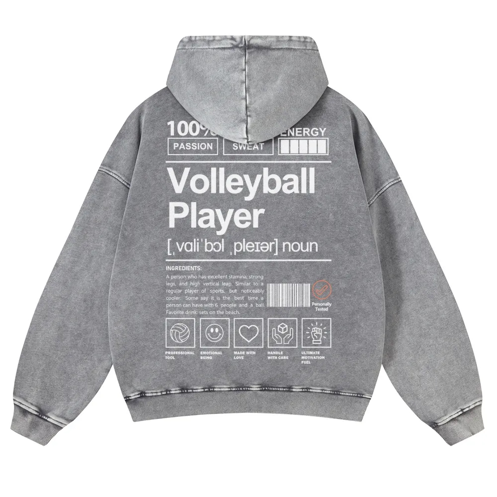 Vollyball Player Printed Vintage Washed Hoodie-moweekender