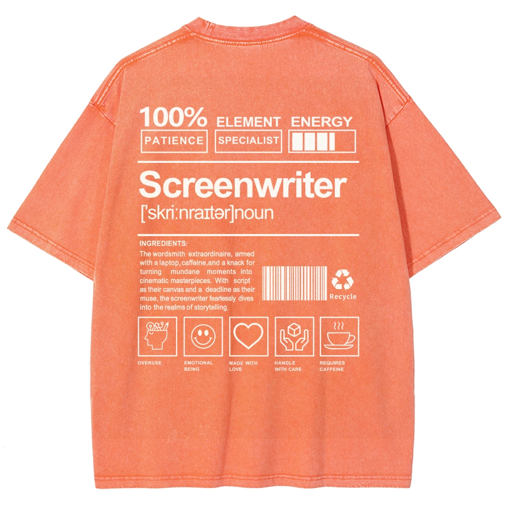 Screenwriter Pattern Washed Vintage Short Sleeves T-Shirt-moweekender