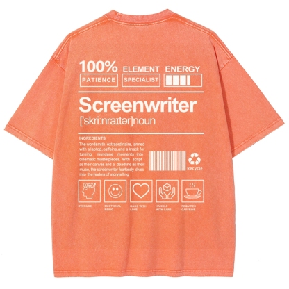 Screenwriter Pattern Washed Vintage Short Sleeves T-Shirt-moweekender
