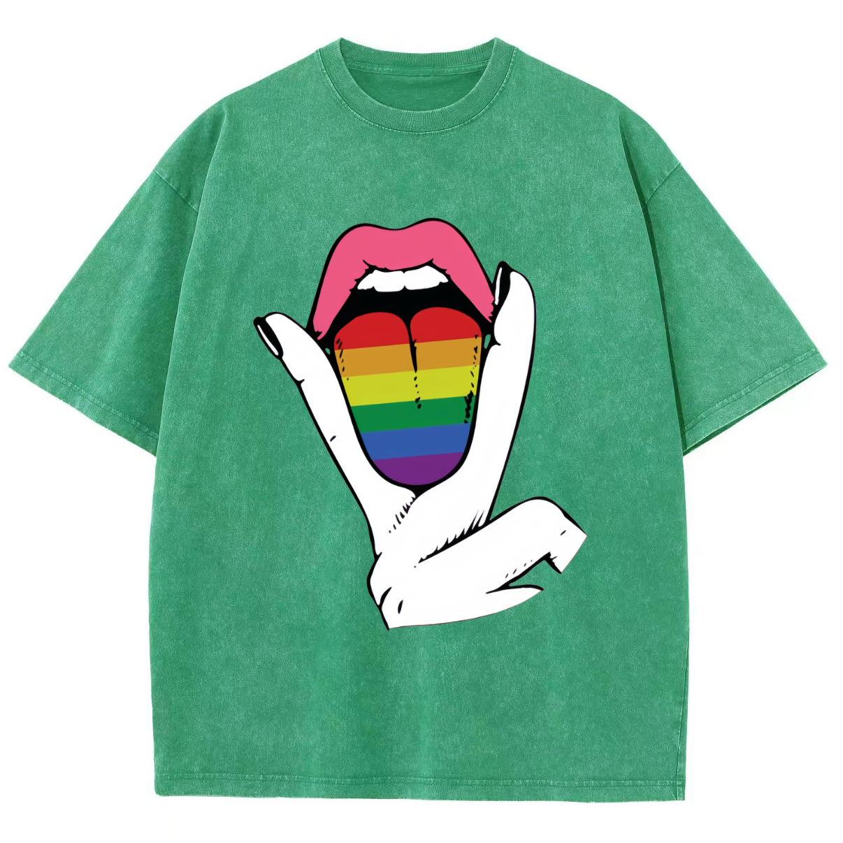 Rainbow Tongue Washed Oversized T-Shirt-moweekender