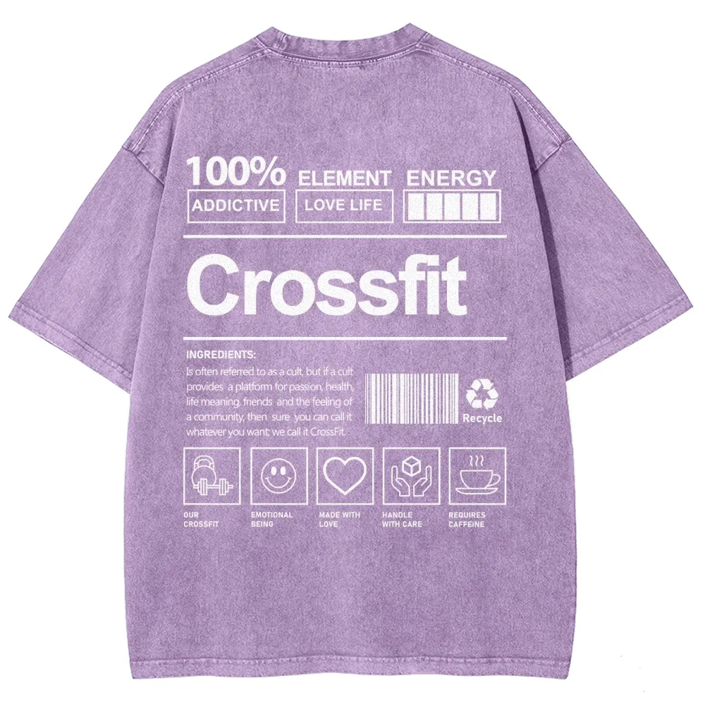 Crossfit Pattern Washed Vintage Short Sleeves T-Shirt-moweekender