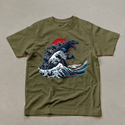Godzilla Wave Ukiyoe Pattern Unisex Prints T-Shirt-moweekender
