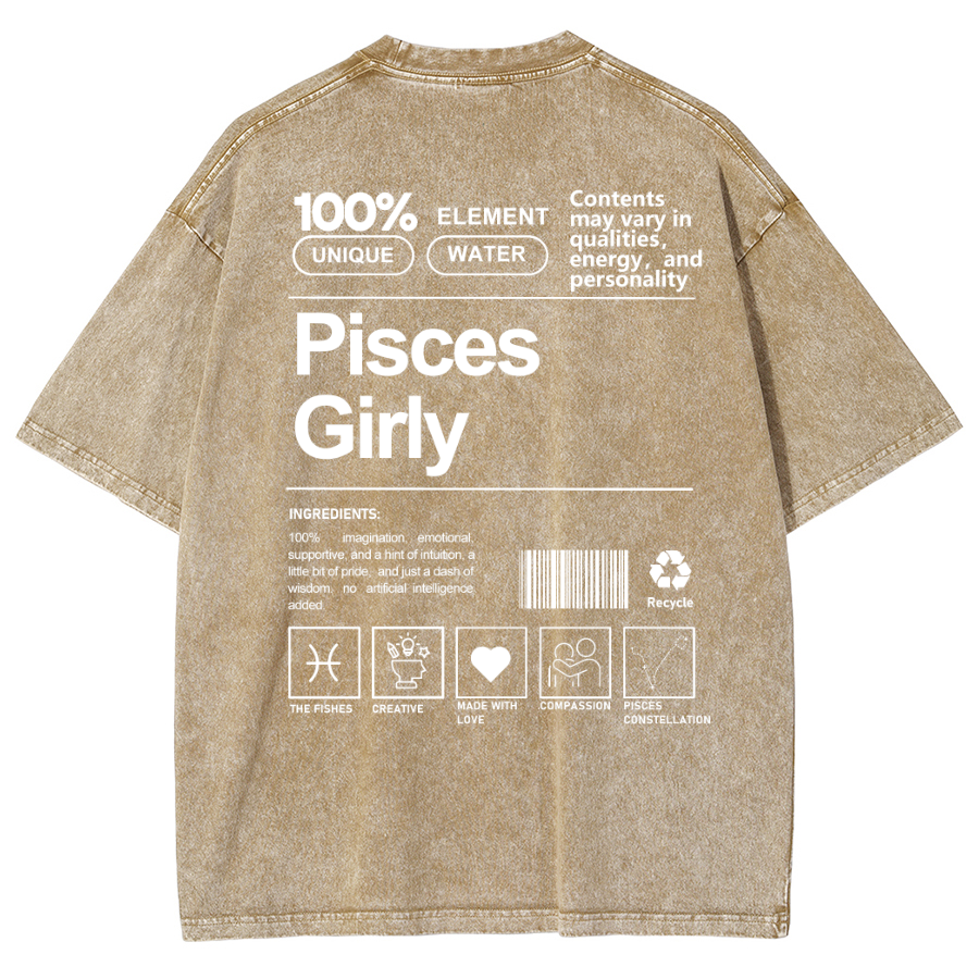 Pisces Girly Unisex Fit Washed Oversized T-Shirt-moweekender