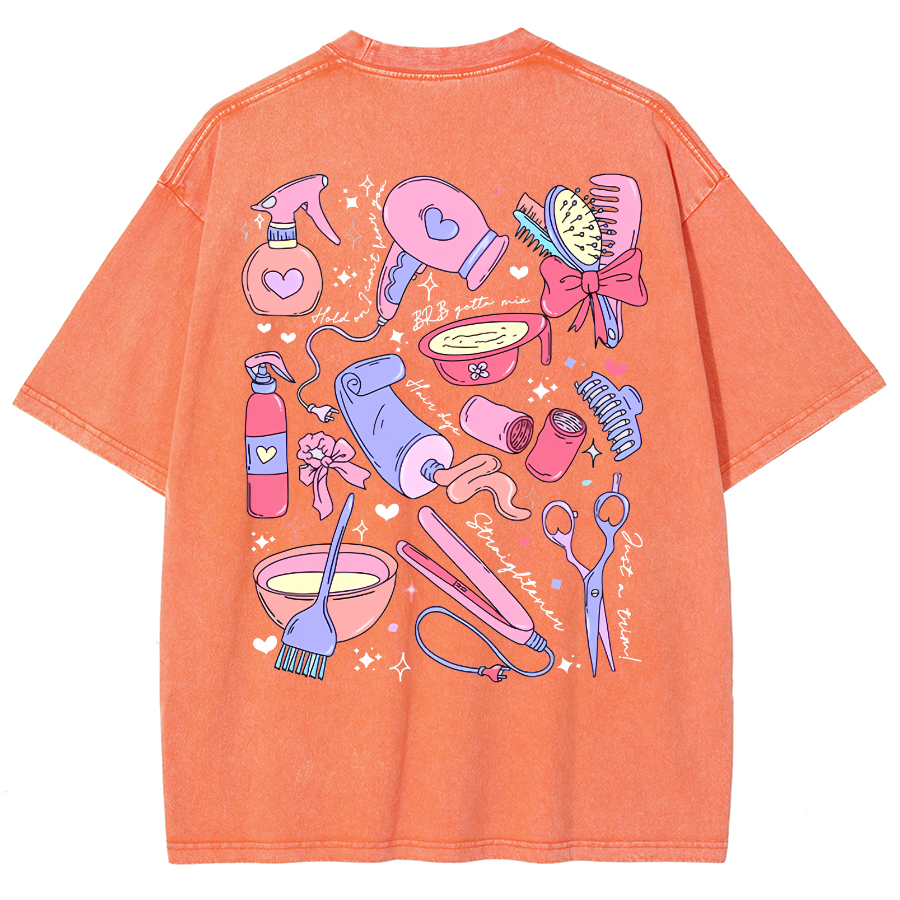 Comb Scissors Hair Dryer Unisex Fit Washed T-Shirt-moweekender