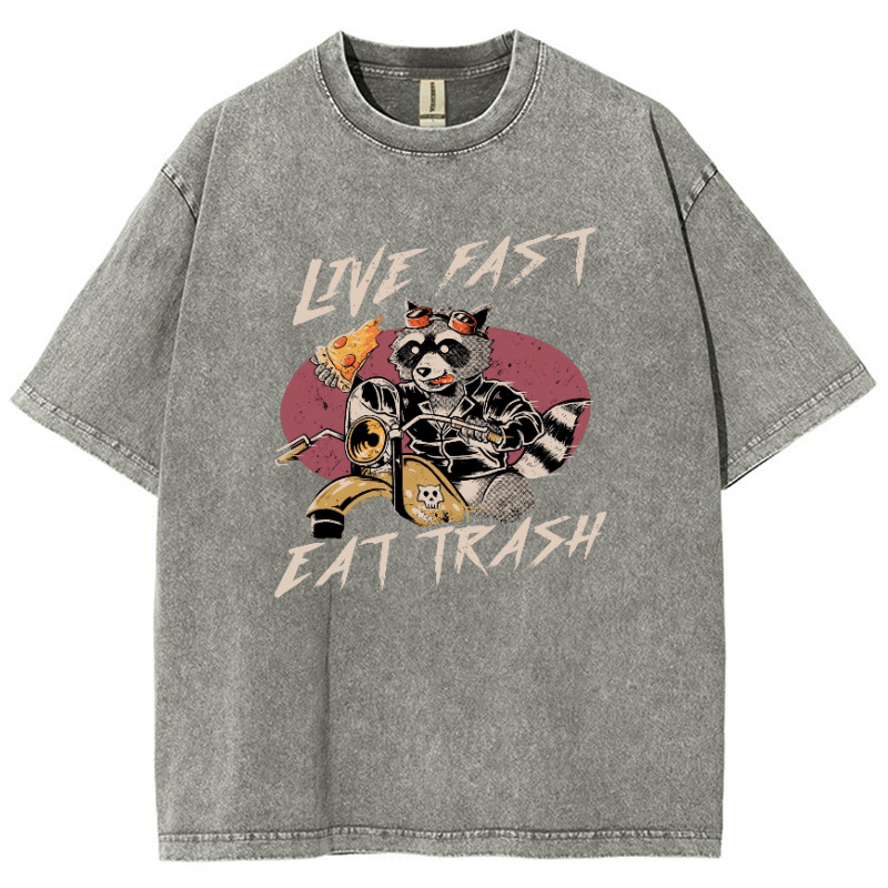 Live Fast Eat Trash Vintage Snowflake Washed T-Shirt-moweekender