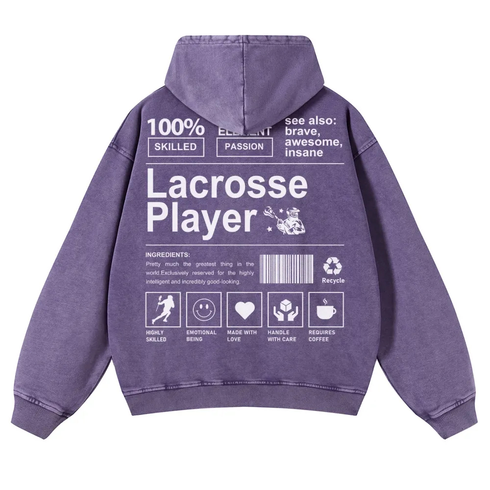 Lacrosse Player Printed Vintage Washed Hoodie-moweekender