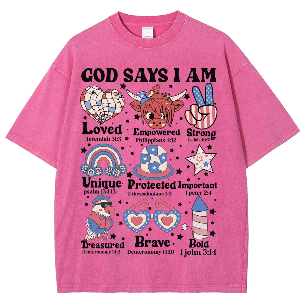 God Says I Am Vintage Snowflake Washed T-Shirt-moweekender