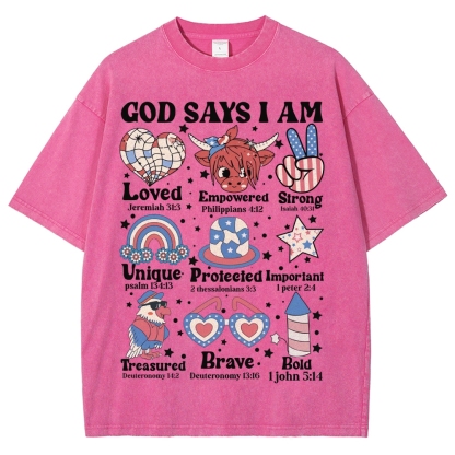 God Says I Am Vintage Snowflake Washed T-Shirt-moweekender