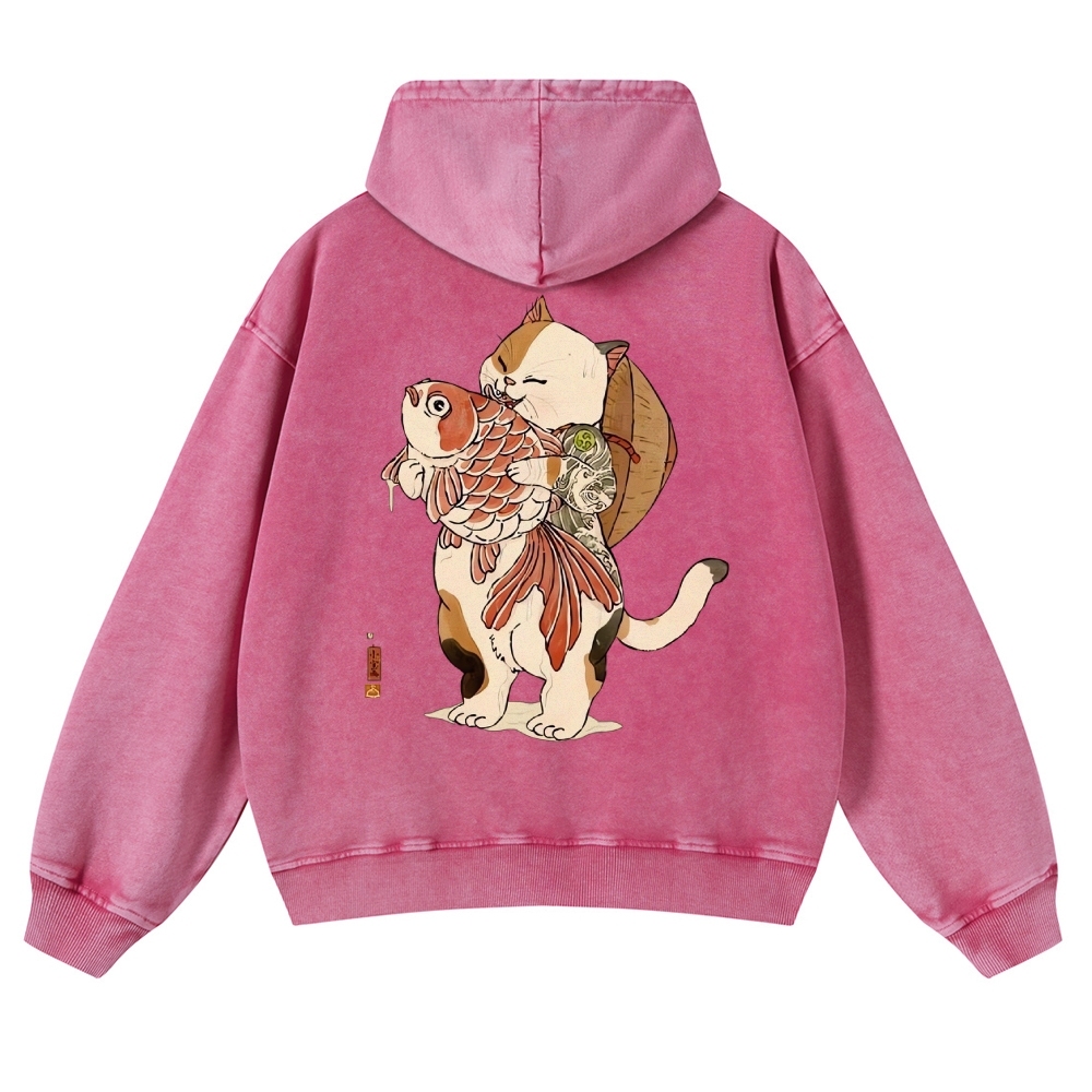 Japanese Cat Story Vintage Washed Hoodie-moweekender