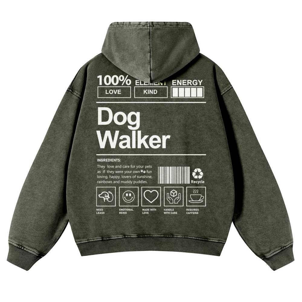 Dog Walker Printed Vintage Washed Hoodie-moweekender