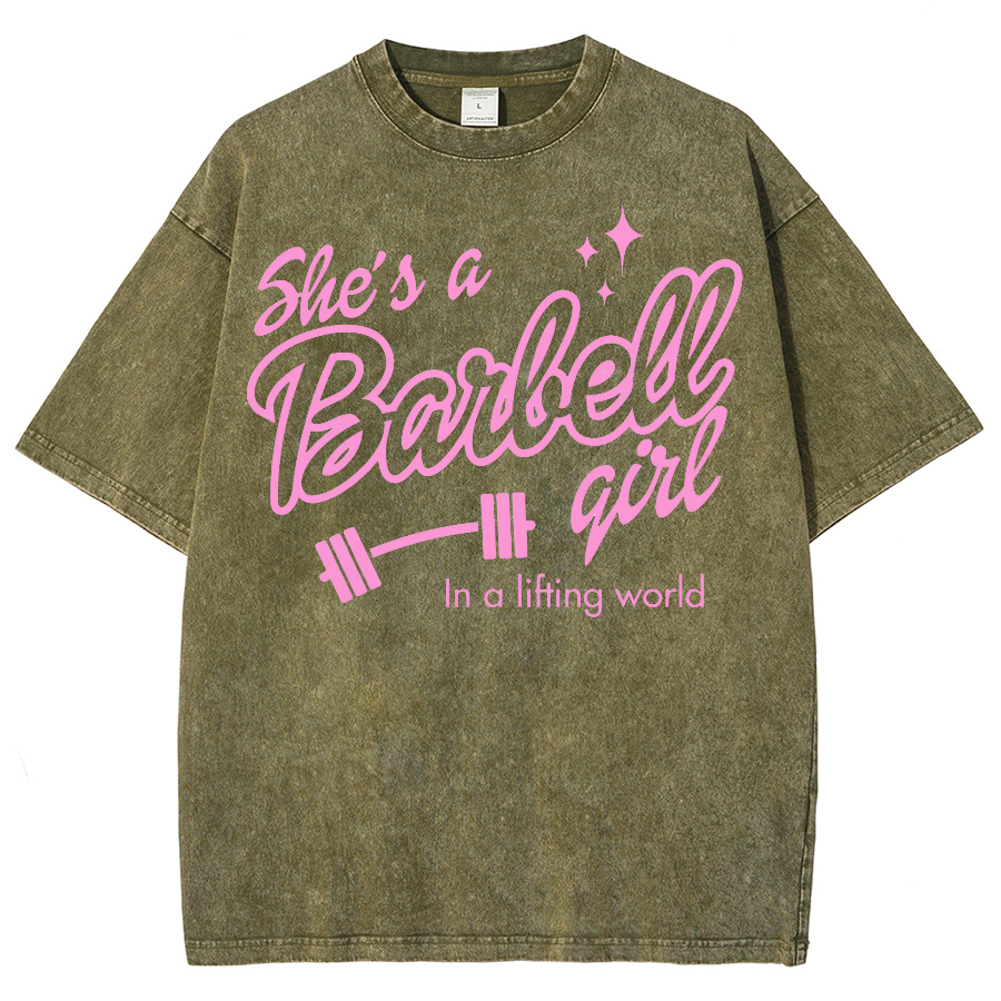 She Is A Barbell Qirl In A Lifting World Unisex Fit Washed Oversized T-Shirt-moweekender