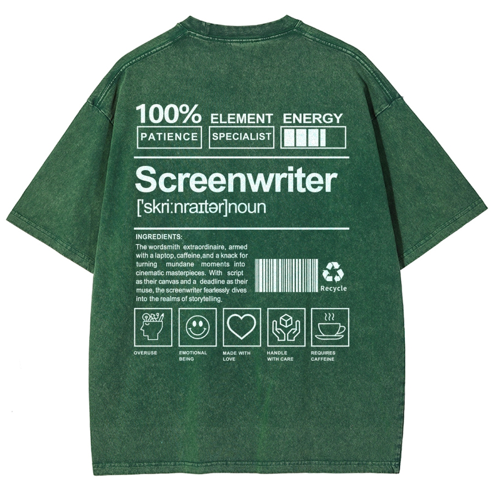 Screenwriter Pattern Washed Vintage Short Sleeves T-Shirt-moweekender