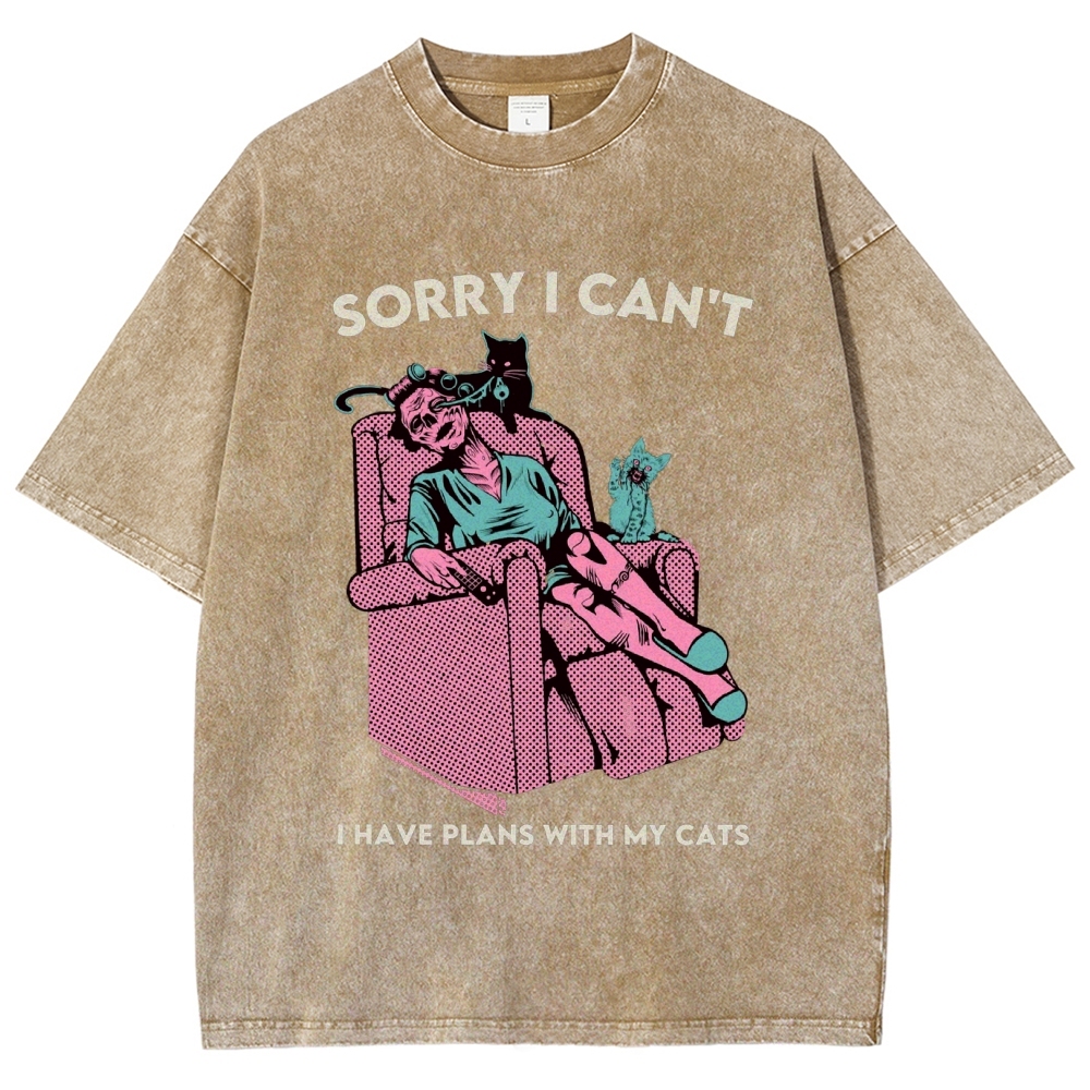 Sorry I Can't have Plans With My Cats Vintage Snowflake Washed T-Shirt-moweekender