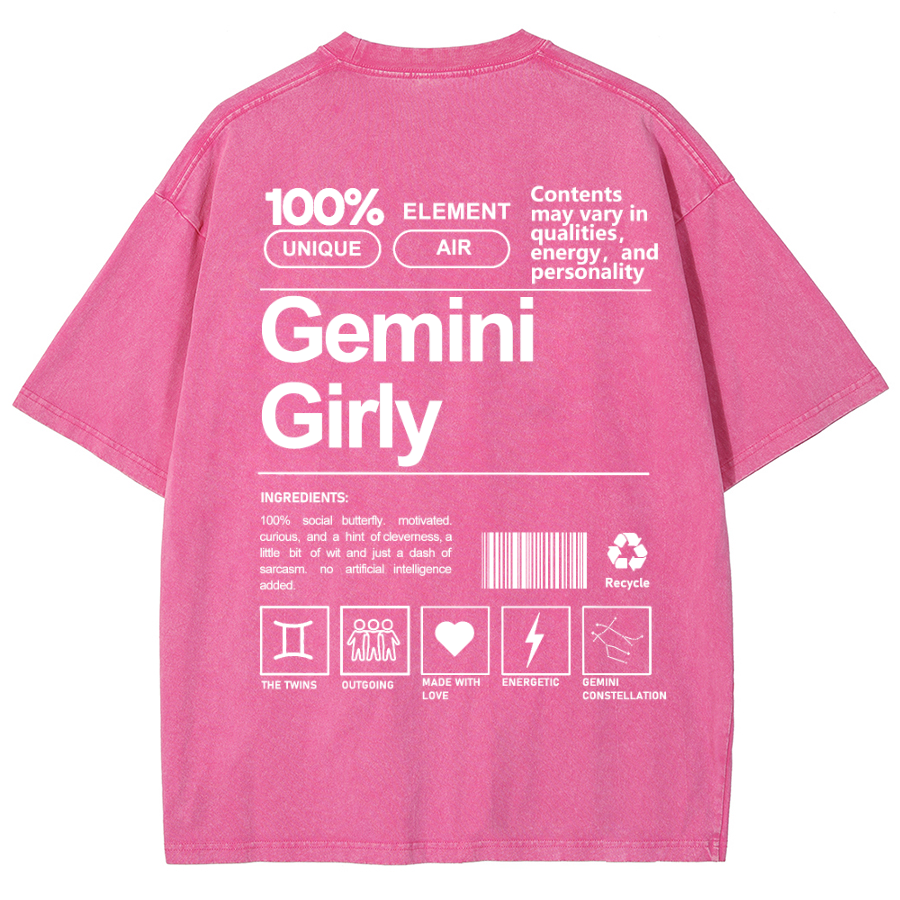 Gemini Girly Unisex Fit Washed Oversized T-Shirt-moweekender