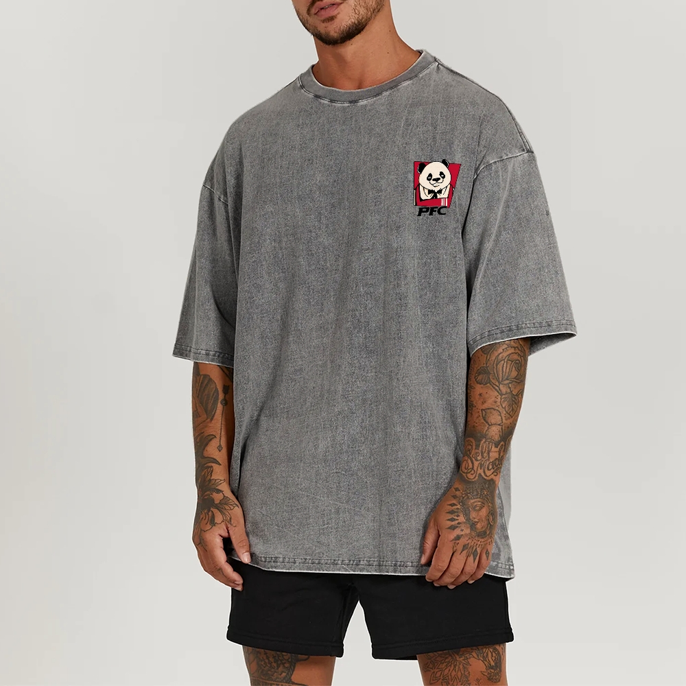 PFC Panda Printed Washed Vintage Short Sleeves T-Shirt-moweekender
