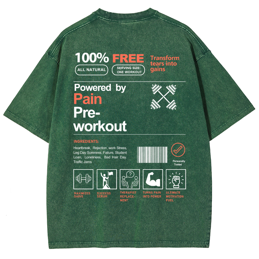 Powered By Painpre-Workout Unisex Fit Washed Oversized T-Shirt-moweekender