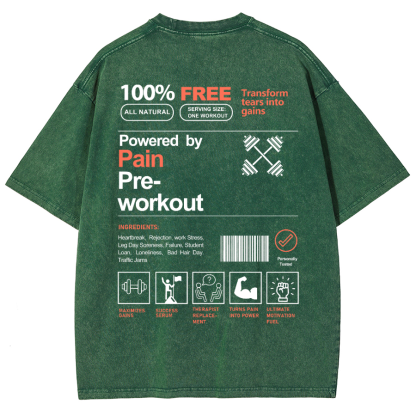 Powered By Painpre-Workout Unisex Fit Washed Oversized T-Shirt-moweekender