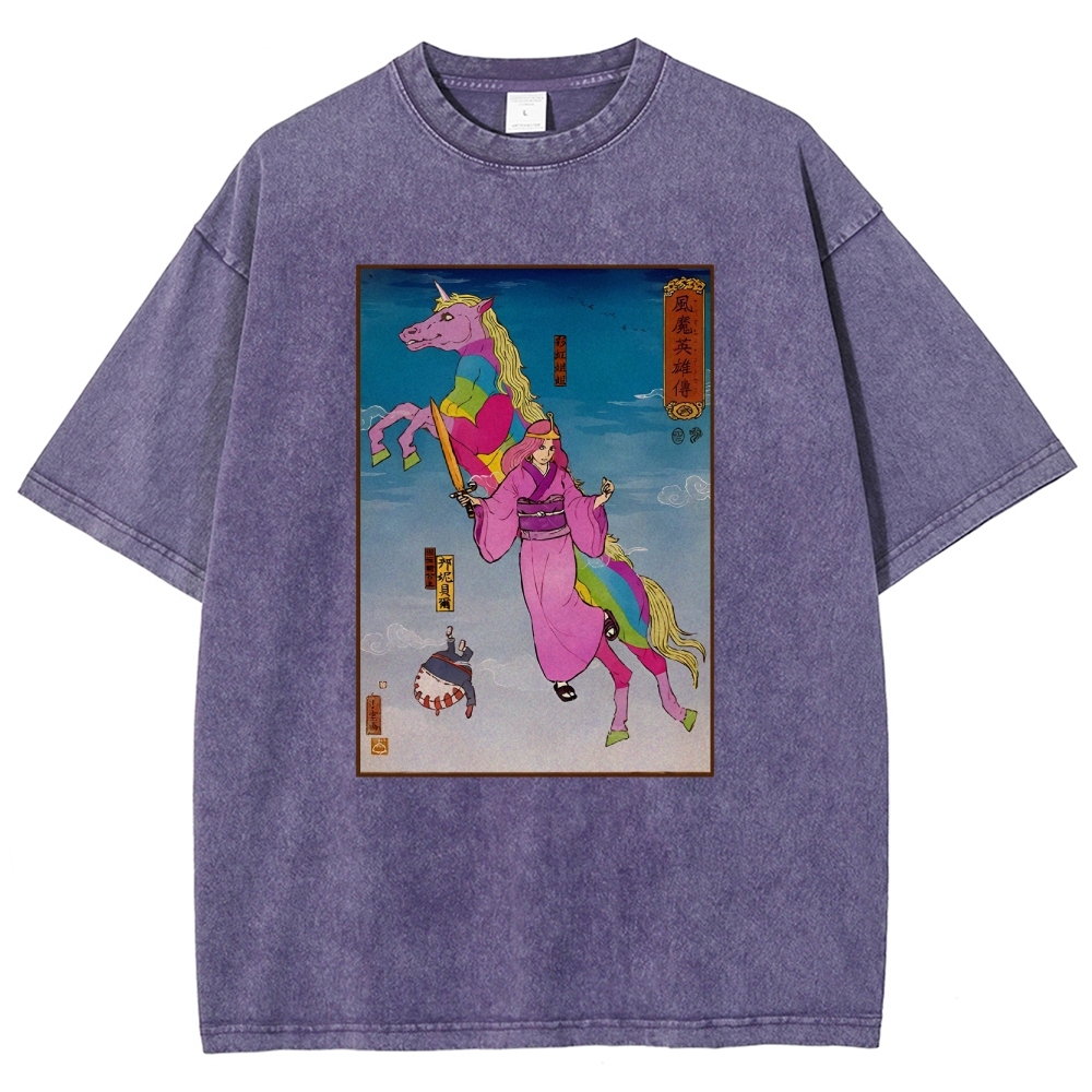 Hero Story Pink Unicorn Washed Vintage Short Sleeves T-Shirt-moweekender