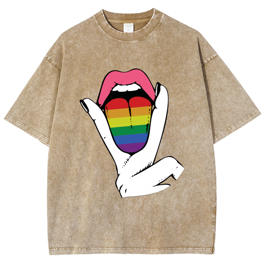 Rainbow Tongue Washed Oversized T-Shirt-moweekender