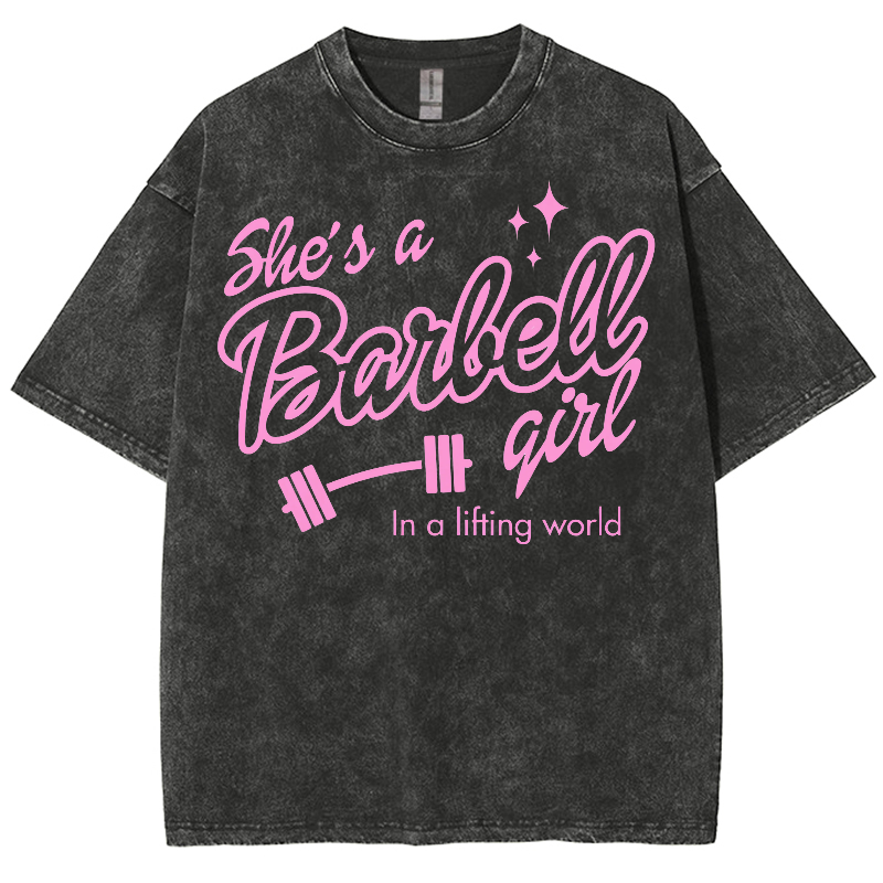 She Is A Barbell Qirl In A Lifting World Unisex Fit Washed Oversized T-Shirt-moweekender