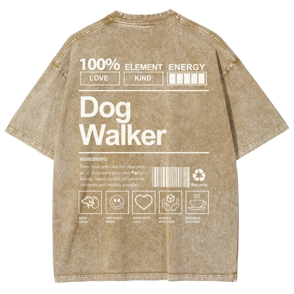 Dog Walker Pattern Washed Vintage Short Sleeves T-Shirt-moweekender