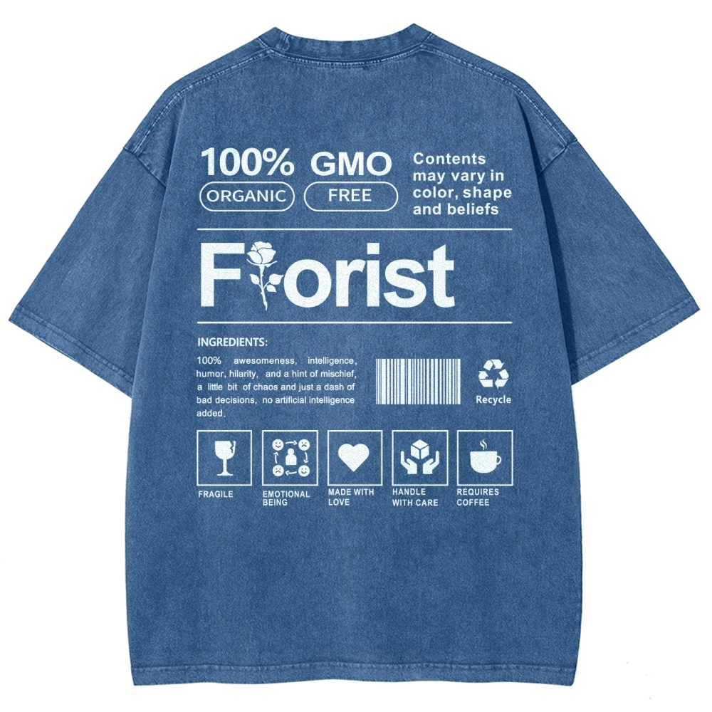 Florist Pattern Washed Vintage Short Sleeves T-Shirt-moweekender