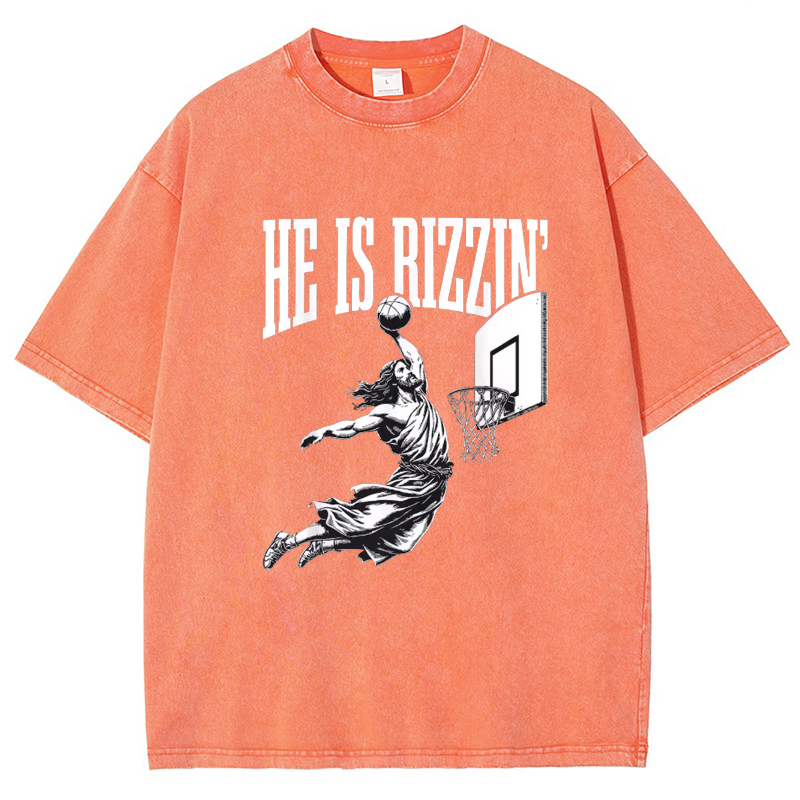 He Is Rizzin' Risen Vintage Snowflake Washed T-Shirt-moweekender