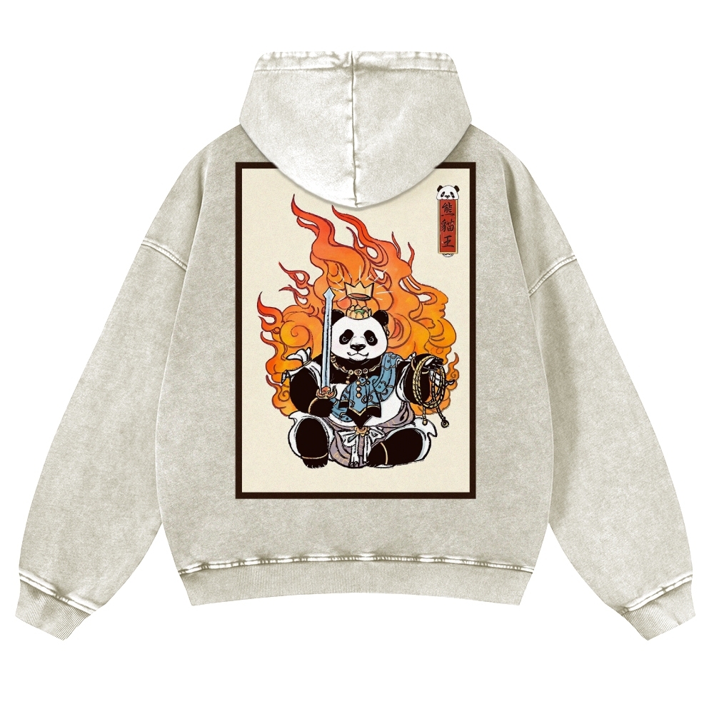 Fire Panda King Pattern Vintage Washed Hoodie-moweekender