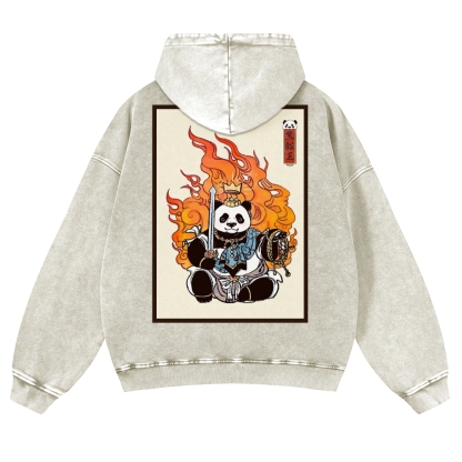 Fire Panda King Pattern Vintage Washed Hoodie-moweekender