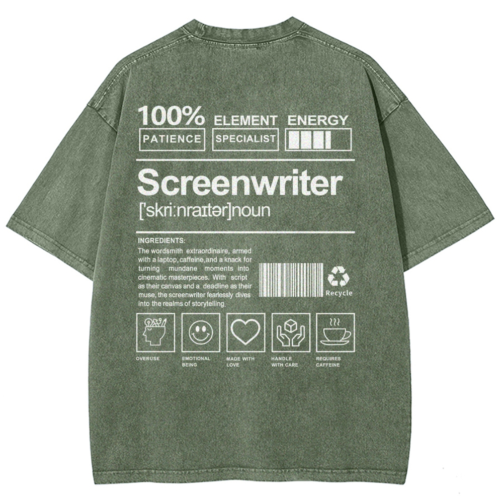 Screenwriter Pattern Washed Vintage Short Sleeves T-Shirt-moweekender