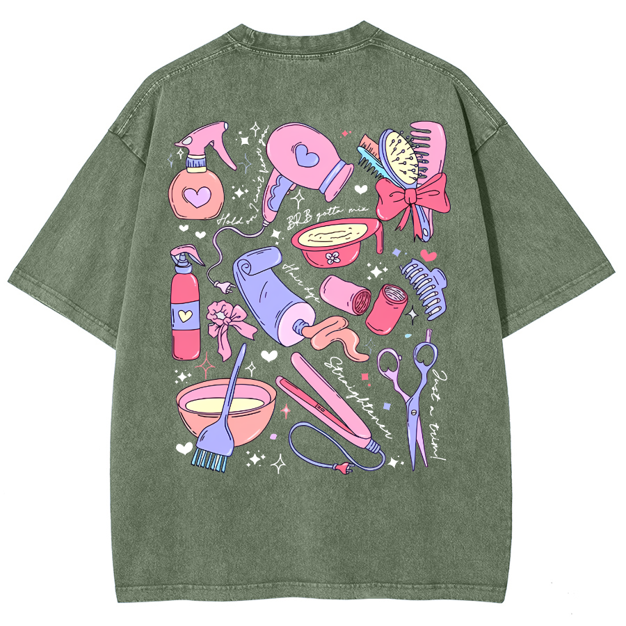 Comb Scissors Hair Dryer Unisex Fit Washed T-Shirt-moweekender