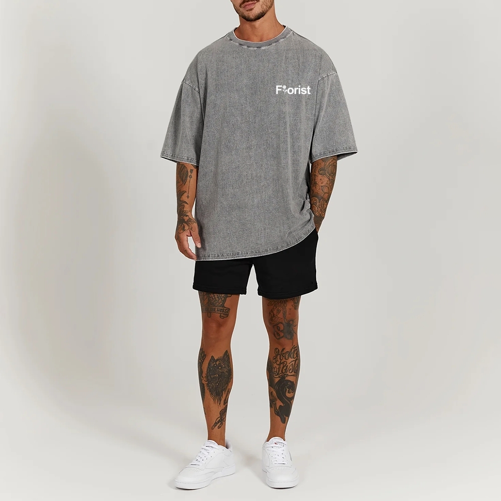 Florist Pattern Washed Vintage Short Sleeves T-Shirt-moweekender