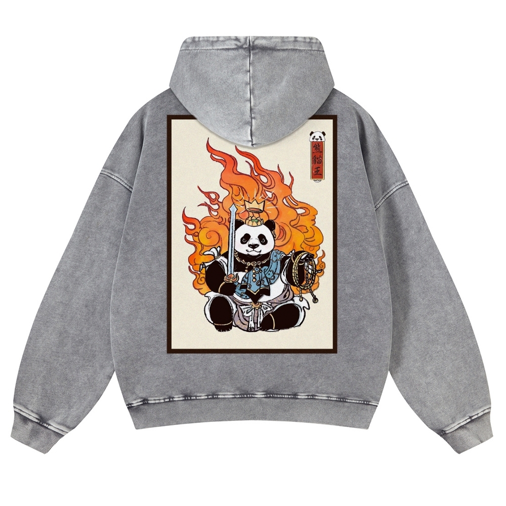 Fire Panda King Pattern Vintage Washed Hoodie-moweekender