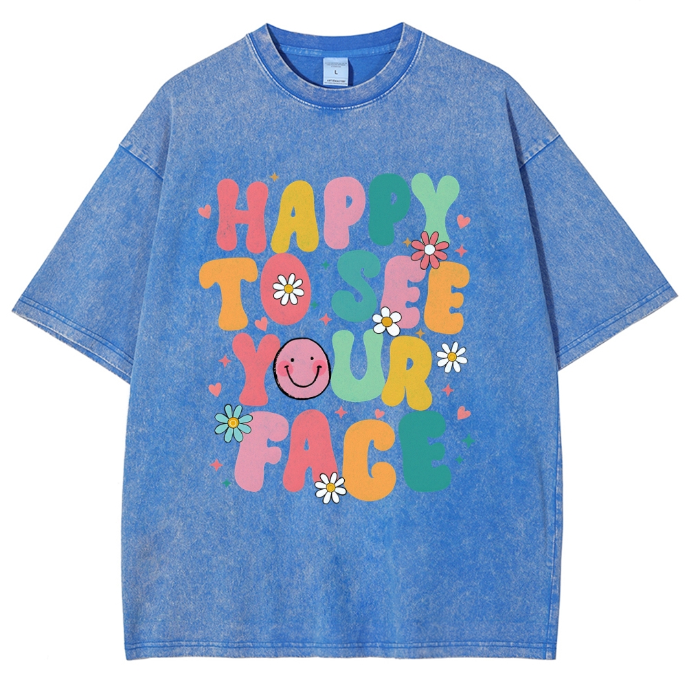 Happy To See You Face Unisex Fit Washed T-Shirt-moweekender