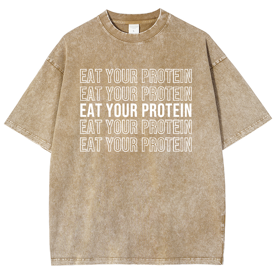 Eat Your Protein Unisex Fit Washed Oversized T-Shirt-moweekender