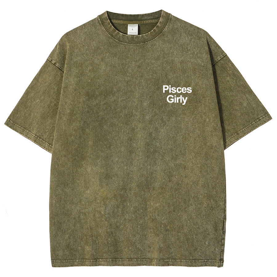Pisces Girly Unisex Fit Washed Oversized T-Shirt-moweekender