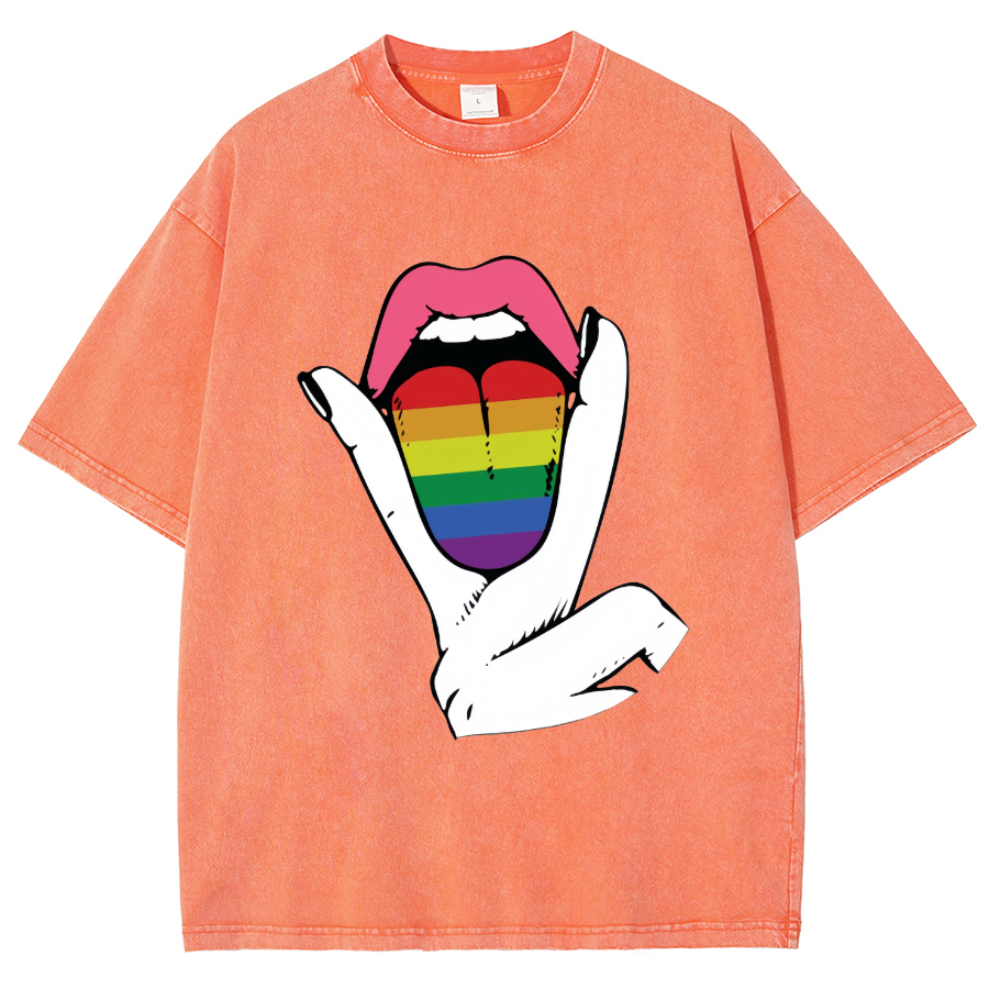 Rainbow Tongue Washed Oversized T-Shirt-moweekender