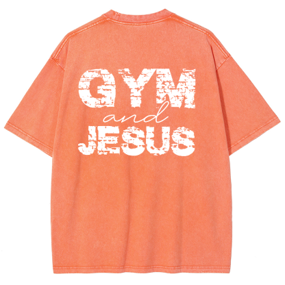 Gym And Jesus Unisex Fit Washed Oversized T-Shirt-moweekender