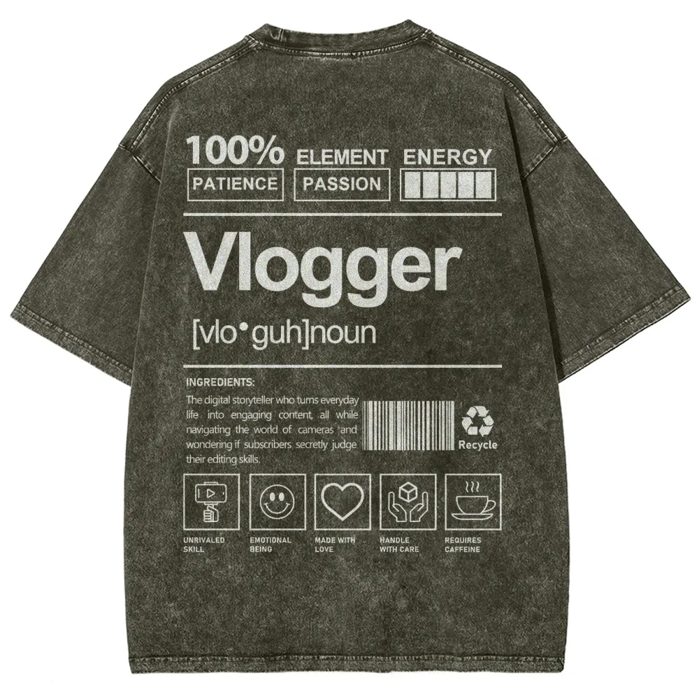 Vlogger Pattern Washed Vintage Short Sleeves T-Shirt-moweekender