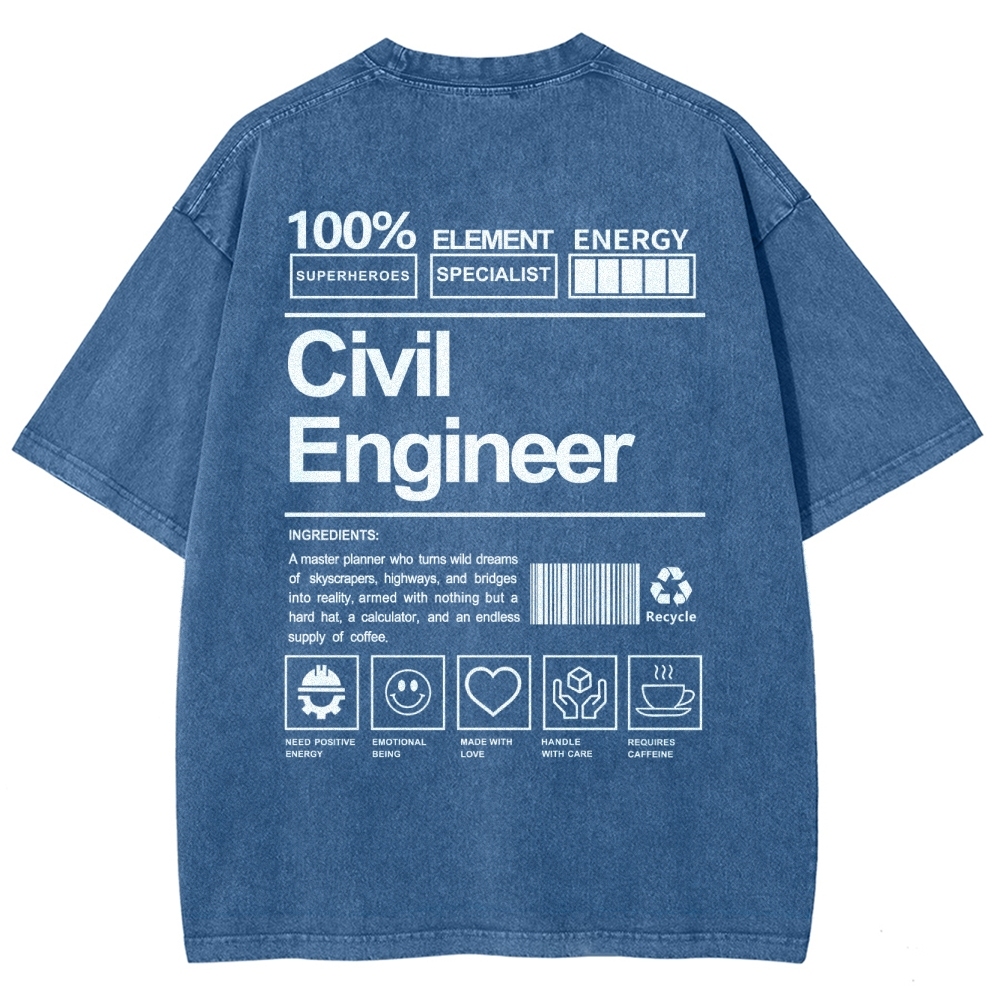 Civil Engineer Washed Vintage Short Sleeves T-Shirt-moweekender